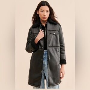 Black Shearling-Lined Leather Coat
